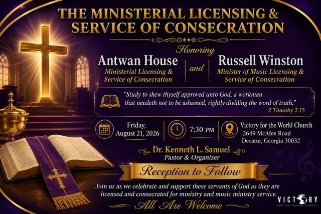 A flyer announcing the consecration ceremony of Antwon House and Russell Wilson on August 21, 2026.